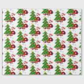 Kute Cartoon Santa- en kerstboom-Kinderen Cadeaupapier (Vlak)