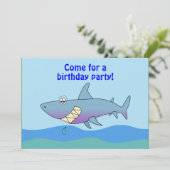 Kute Cartoon Shark Birthday Invitation Sjabloon Kaart (Staand voorkant)