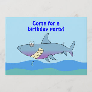 Kute Cartoon Shark Birthday Invitation Sjabloon Kaart