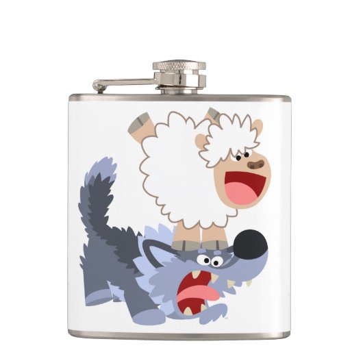 Kute Cartoon Sheep and Wolf Hip Flask Heupfles (Voorkant)