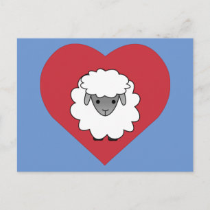 Kute Cartoon Sheep met hart op achtergrond Briefkaart
