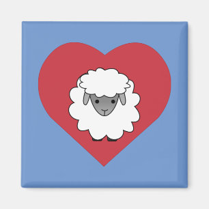 Kute Cartoon Sheep met hart op achtergrond Magneet