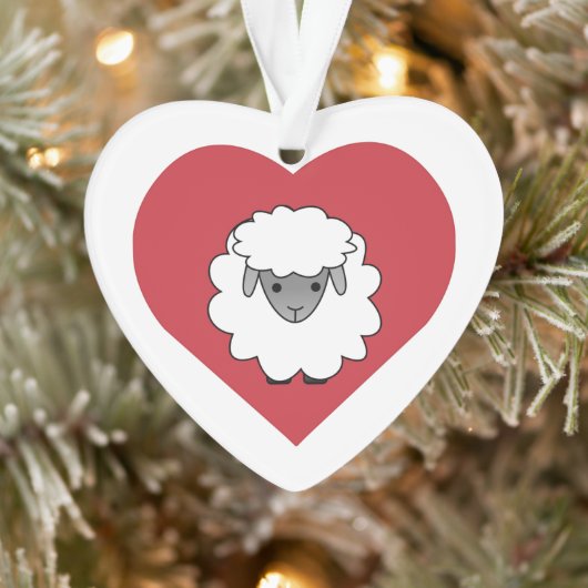 Kute Cartoon Sheep met hart op achtergrond Ornament (Boom)