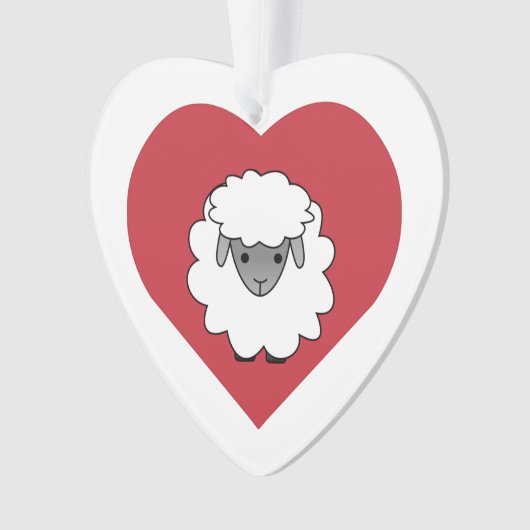 Kute Cartoon Sheep met hart op achtergrond Ornament (voorkant)