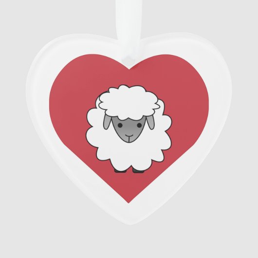 Kute Cartoon Sheep met hart op achtergrond Ornament (voorkant)