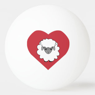 Kute Cartoon Sheep met hart op achtergrond Pingpongbal