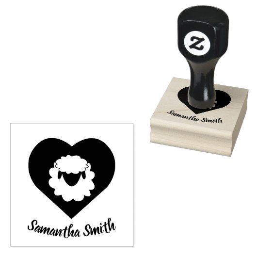Kute Cartoon Sheep met hart op achtergrond Rubberstempel (Gestempeld)