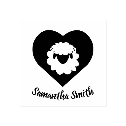 Kute Cartoon Sheep met hart op achtergrond Rubberstempel (Afrduk)