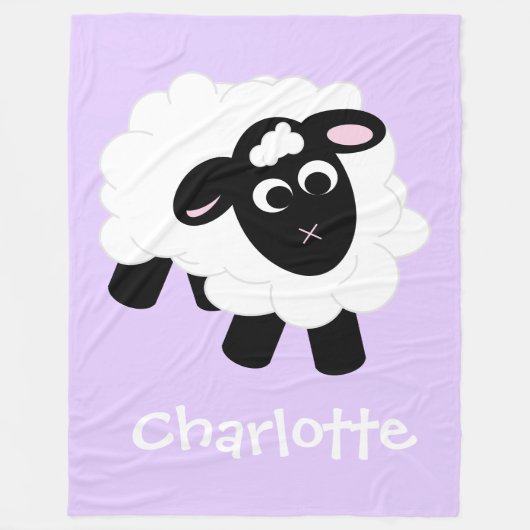 Kute Cartoon Sheep Paars Name Fleece Blanket Deken (Voorkant)