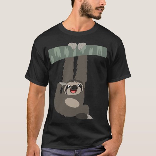 Kute Cartoon Sloth Dangling van een Tak T-Shirt (Voorkant)