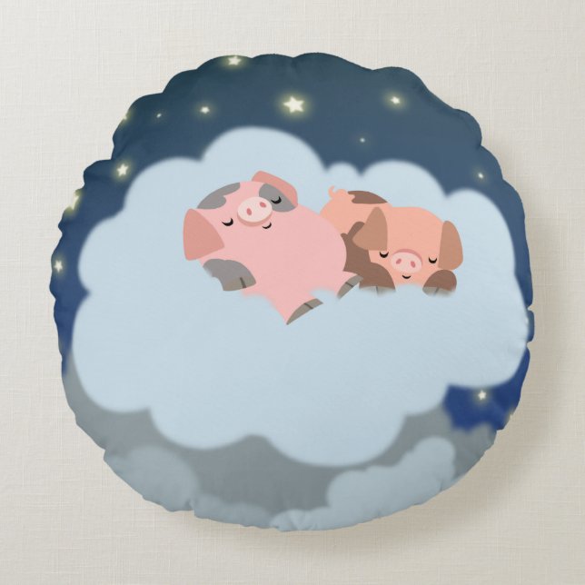 Kute Cartoon Slumbering Piglets Round Pillow Rond Kussen (Voorkant)
