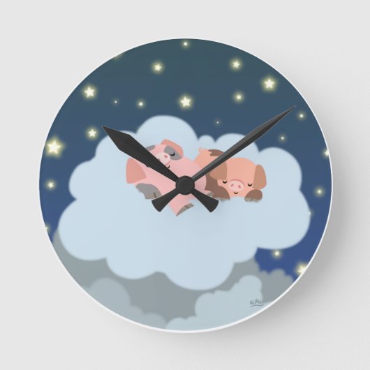 Kute Cartoon Slumbering Piglets Wall Clock Ronde Klok (Voorkant)