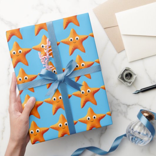 Kute Cartoon Starfish Blue Ocean Cadeaupapier (Geschenken)