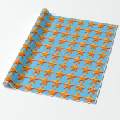 Kute Cartoon Starfish Blue Ocean Cadeaupapier (Uitgerold)