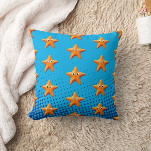 Kute Cartoon Starfish Blue Ocean Kussen (Deken)