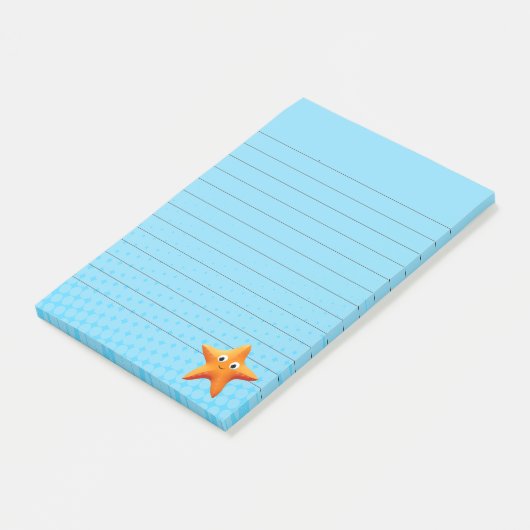 Kute Cartoon Starfish Blue Ocean Lined Post-it® Notes (Schuin)
