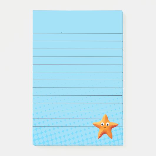 Kute Cartoon Starfish Blue Ocean Lined Post-it® Notes (Voorkant)