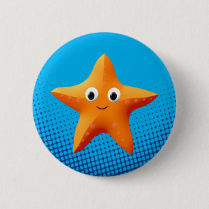 Kute Cartoon Starfish Blue Ocean Ronde Button 5,7 Cm