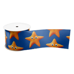 Kute Cartoon Starfish Blue Ocean Satin Ribbon Satijnen Lint