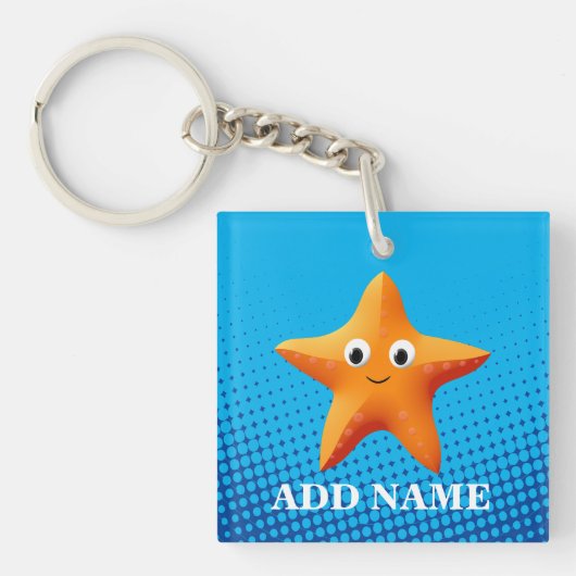 Kute Cartoon Starfish Blue Ocean Sleutelhanger (voorkant)