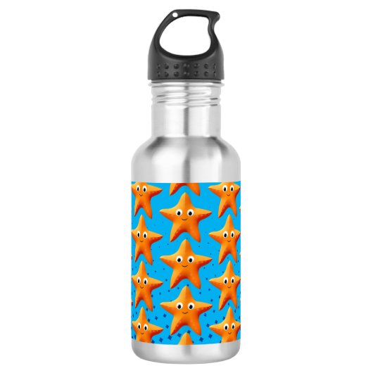 Kute Cartoon Starfish Blue Ocean Waterfles (Voorkant)