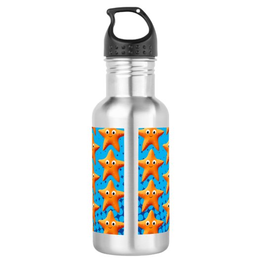 Kute Cartoon Starfish Blue Ocean Waterfles (Achterkant)