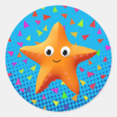 Kute Cartoon Starfish met Confetti Ronde Sticker (Voorkant)