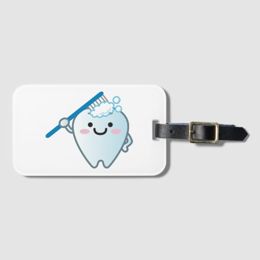 Kute Cartoon Tandpenseel met tandenborstel Bagagelabel (Voorkant (horizontaal))