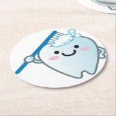 Kute Cartoon Tandpenseel met tandenborstel Ronde Kartonnen Onderzetter (Gebogen)