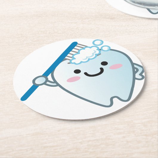 Kute Cartoon Tandpenseel met tandenborstel Ronde Kartonnen Onderzetter (Gebogen)