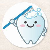 Kute Cartoon Tandpenseel met tandenborstel Ronde Kartonnen Onderzetter (Voorkant)