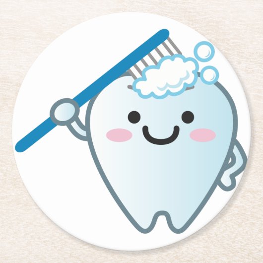 Kute Cartoon Tandpenseel met tandenborstel Ronde Kartonnen Onderzetter (Voorkant)