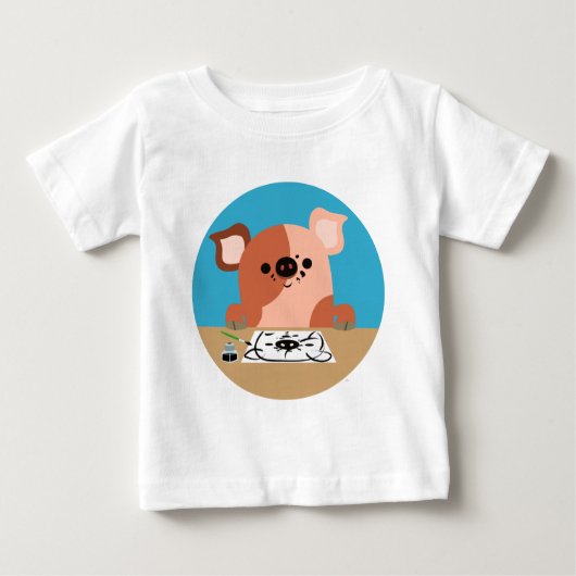 Kute Cartoon Tekening biglet Baby T-Shirt (Voorkant)