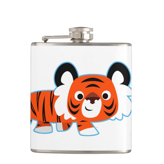 Kute Cartoon Tiger op de kruipen Heupfles (Voorkant)