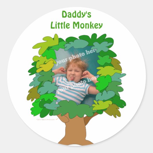 Kute Cartoon Tree Little Monkey Custom Photo Ronde Sticker (Voorkant)