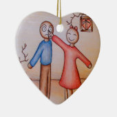 Kute Cartoon van Girl Picking Boys Nose Keramisch Ornament (Rechts)