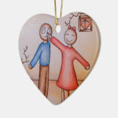 Kute Cartoon van Girl Picking Boys Nose Keramisch Ornament (Links)