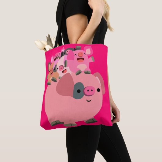 Kute Cartoon varende biggen Tote Bag (Dichtbij)