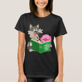 Kute Cartoon Varken en Wolf Leesende Vrouwen T-Shi T-shirt