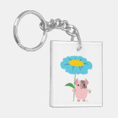 Kute Cartoon varken met Gift (blauw) acrylSleutelh Sleutelhanger (Voorkant Links)