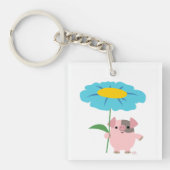 Kute Cartoon varken met Gift (blauw) acrylSleutelh Sleutelhanger (Voorkant)
