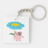 Kute Cartoon varken met Gift (blauw) acrylSleutelh Sleutelhanger (Achterkant)