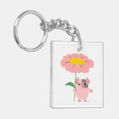 Kute Cartoon varken met roterende (roze) acrylSleu Sleutelhanger (Voorkant Links)