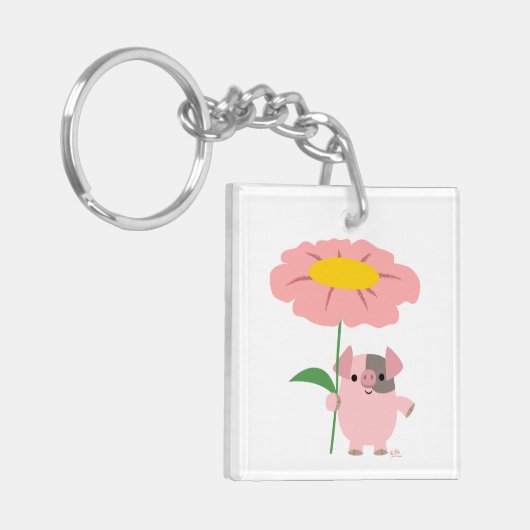Kute Cartoon varken met roterende (roze) acrylSleu Sleutelhanger (Voorkant Links)