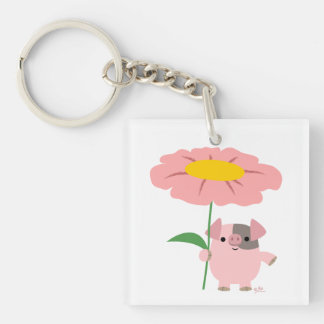 Kute Cartoon varken met roterende (roze) acrylSleu Sleutelhanger