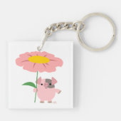Kute Cartoon varken met roterende (roze) acrylSleu Sleutelhanger (Achterkant)