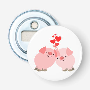 Kute Cartoon Varkens in liefdesknop Bottelopener Button Flesopener