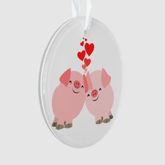 Kute Cartoon Varkens in Love Acryllic Ornament