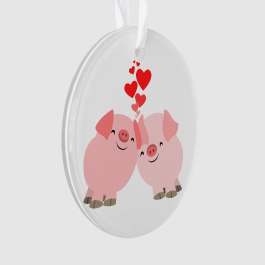 Kute Cartoon Varkens in Love Acryllic Ornament (voorkant)