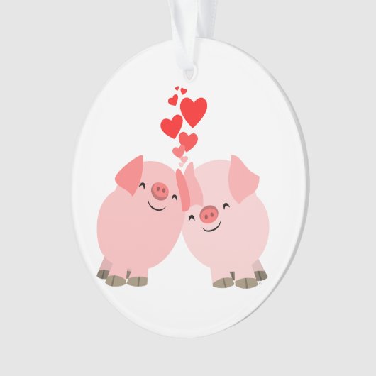 Kute Cartoon Varkens in Love Acryllic Ornament (voorkant)